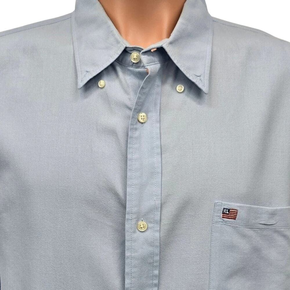 Vintage Ralph Lauren Jeans Co RL USA Flag Shirt Men XXL 2XL Long Sleeve Blue 90s - Picture 3 of 14